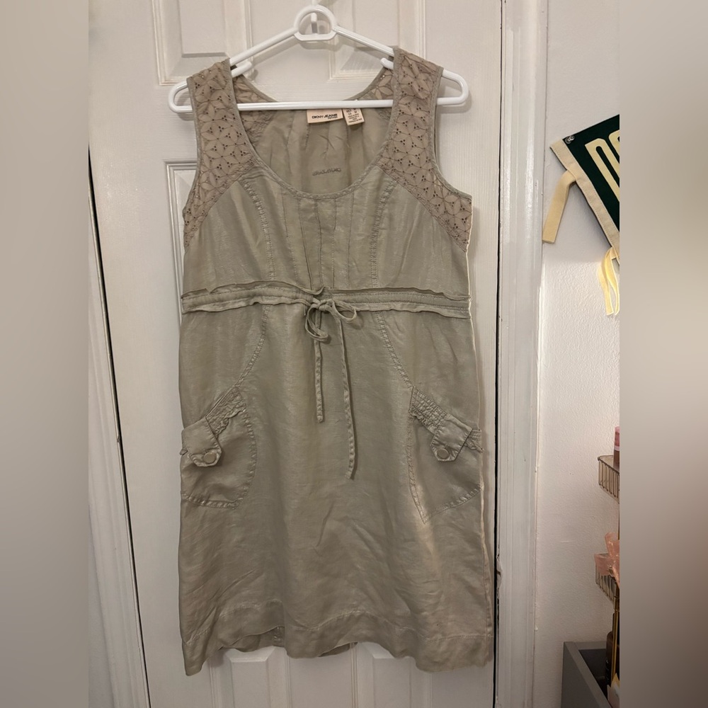 DKNY Taupe Mini Dress with Pattern Accents